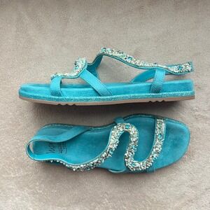 Impo Danni Women 9M Turquoise Blue Embellished Slingback Memory Foam Flat Sandal